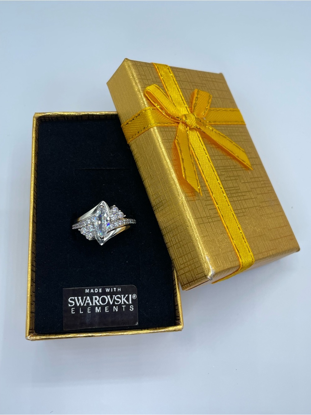 Swarovski Crystal Elements White Marquise Crystal Art Deco Ring Sz 8 - Picture 3 of 12